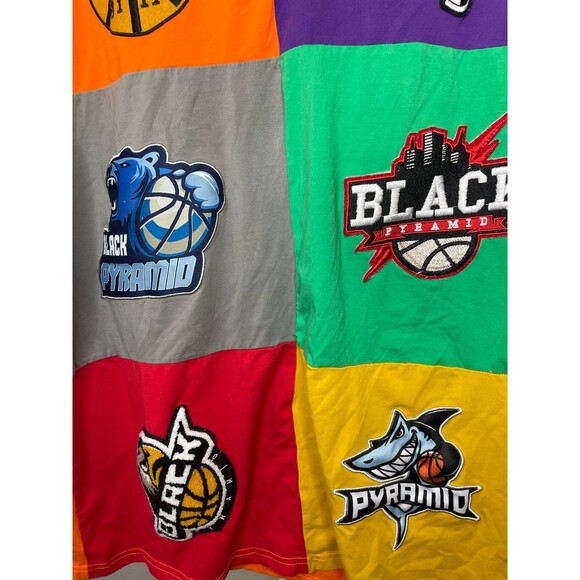 Black Pyramid XXL Patchwork Graphic Tee Multicolor Basketball Streetwear Shirt - Picture 5 of 8